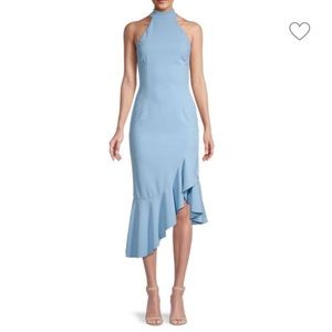 THe fashion poet ruffle mock neck dress blue Nordstrom